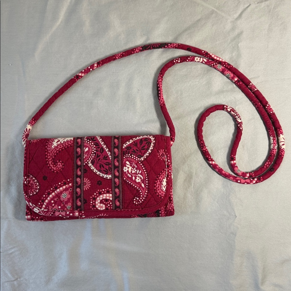 Vera Bradley Floral Red and Pink Fabric Wallet Crossbody bag.